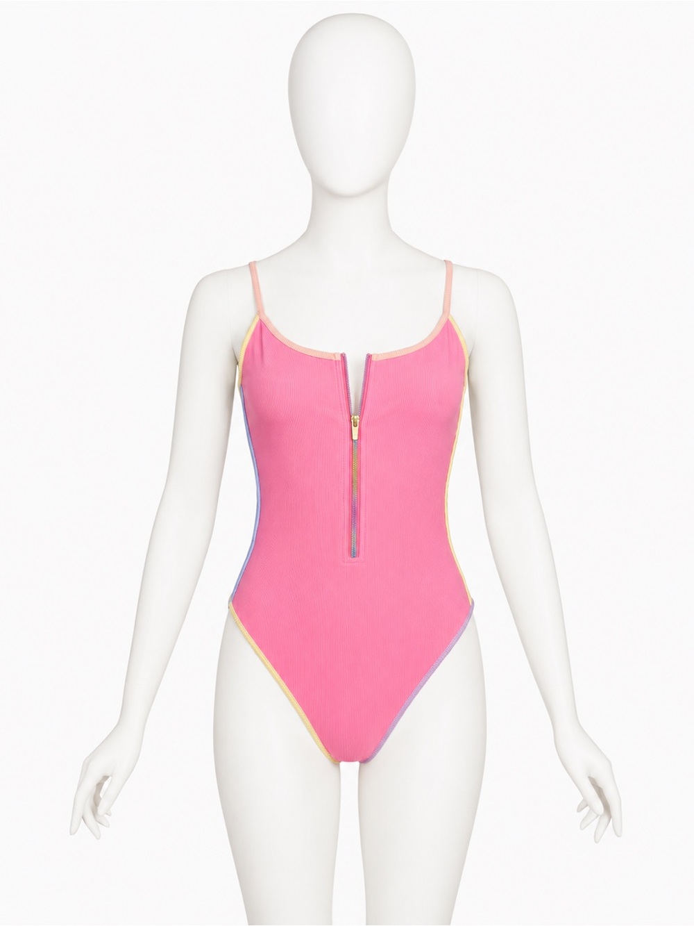 LoveShackFancy x Beach Riot Pink Zip Front One Piece Swimsuit Size L NWOT